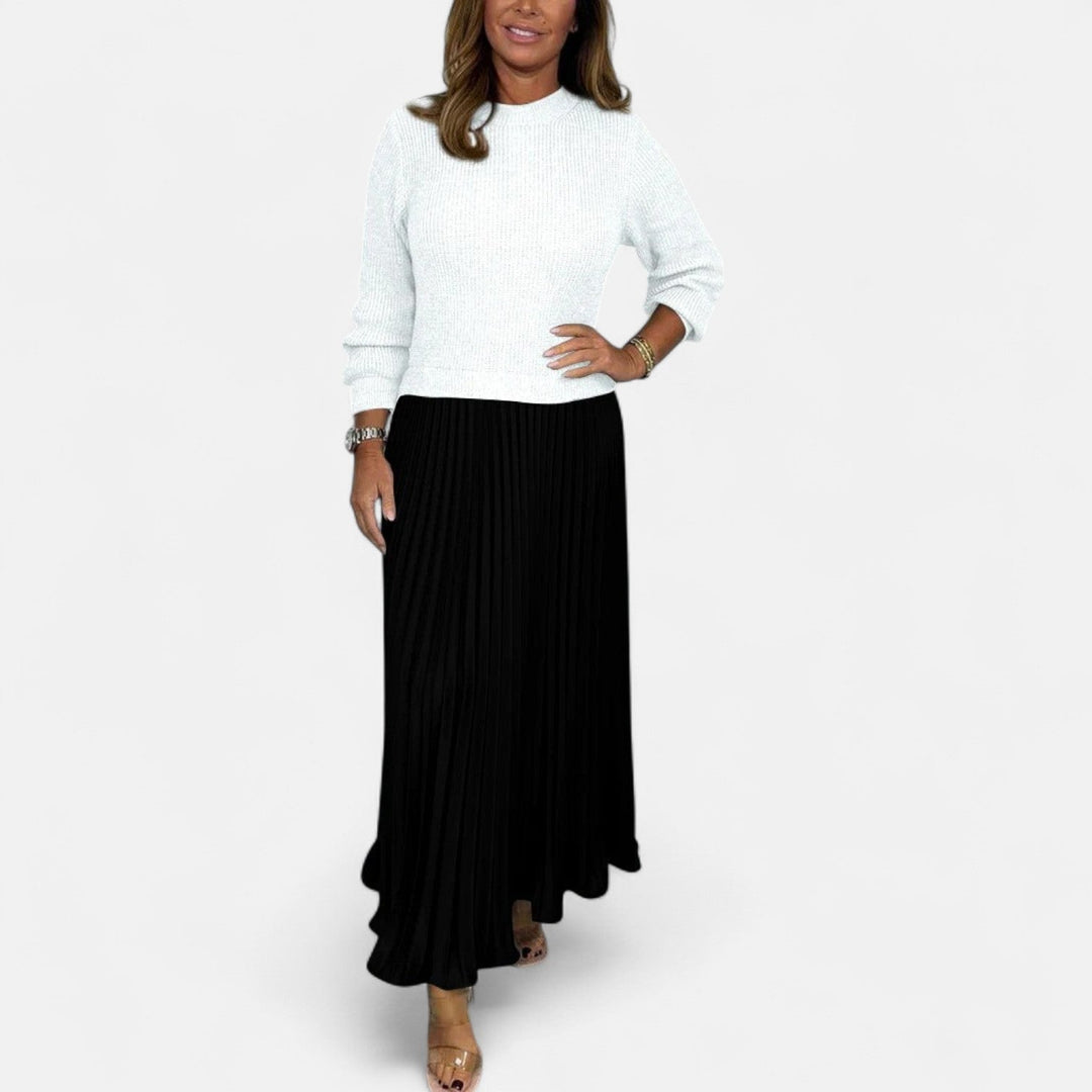 Caelynnah | Elegant Maxi Dress with Sweater & Pleated Skirt